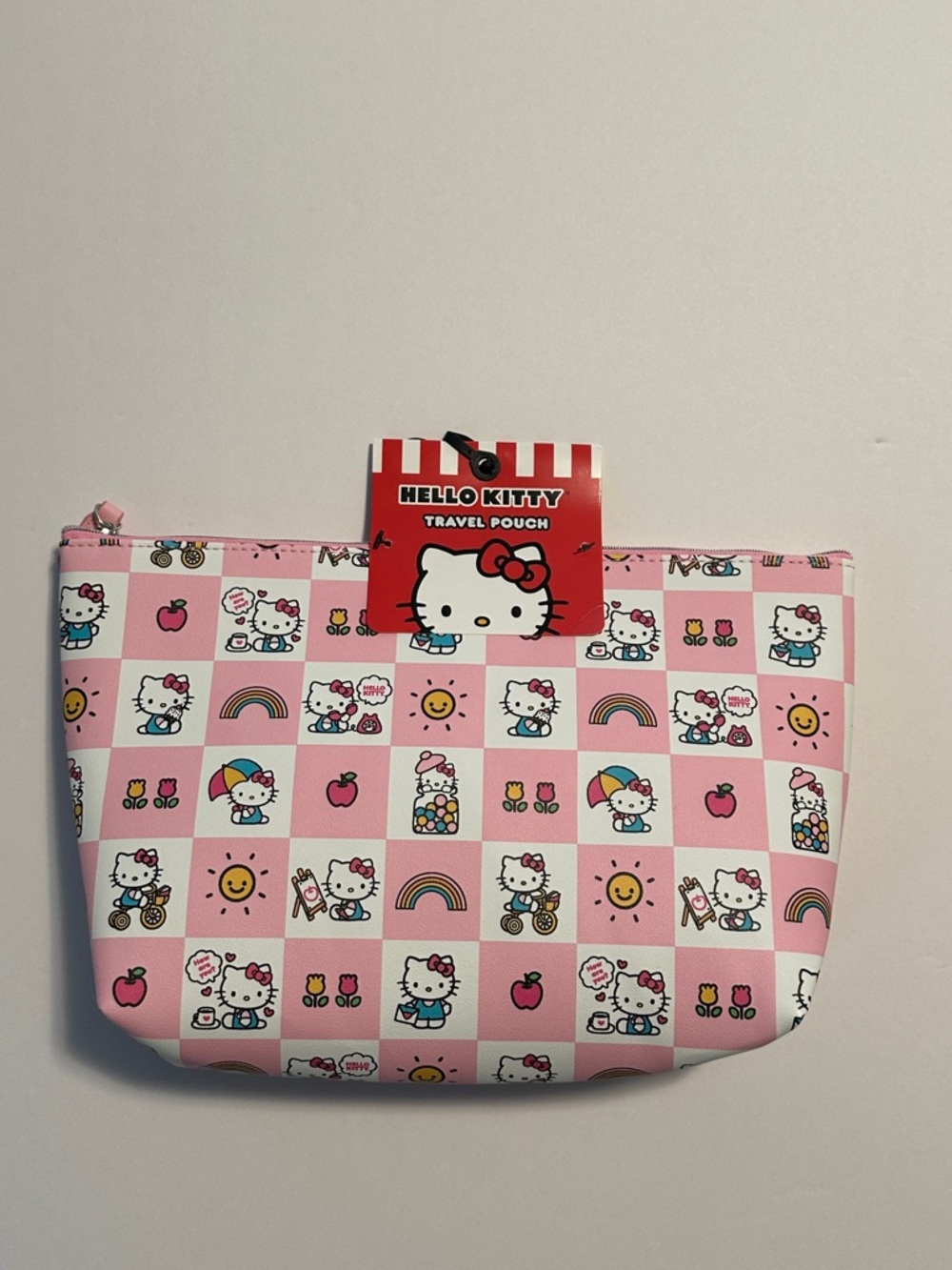 Hello Kitty Pink Checkered Travel Pouch - Cosmetic Bag - Snack Bag